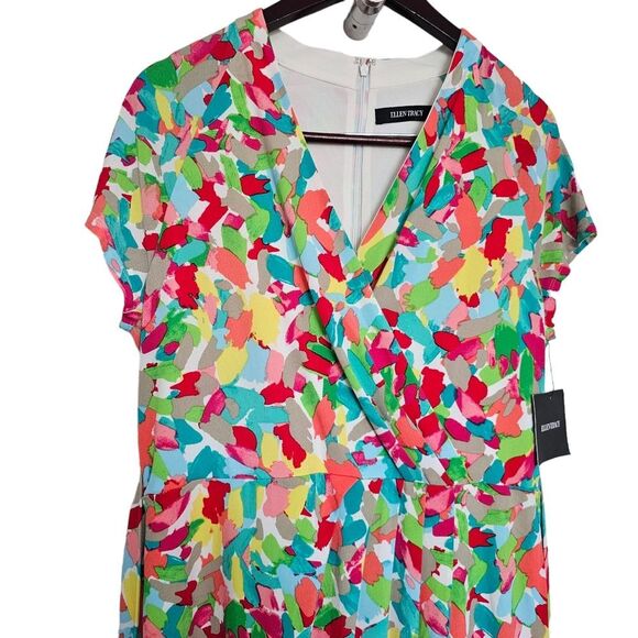 Ellen Tracy NWT Short Sleeve Fit and Flare Wrap Dress Multicolor Size 12 - Picture 6 of 13